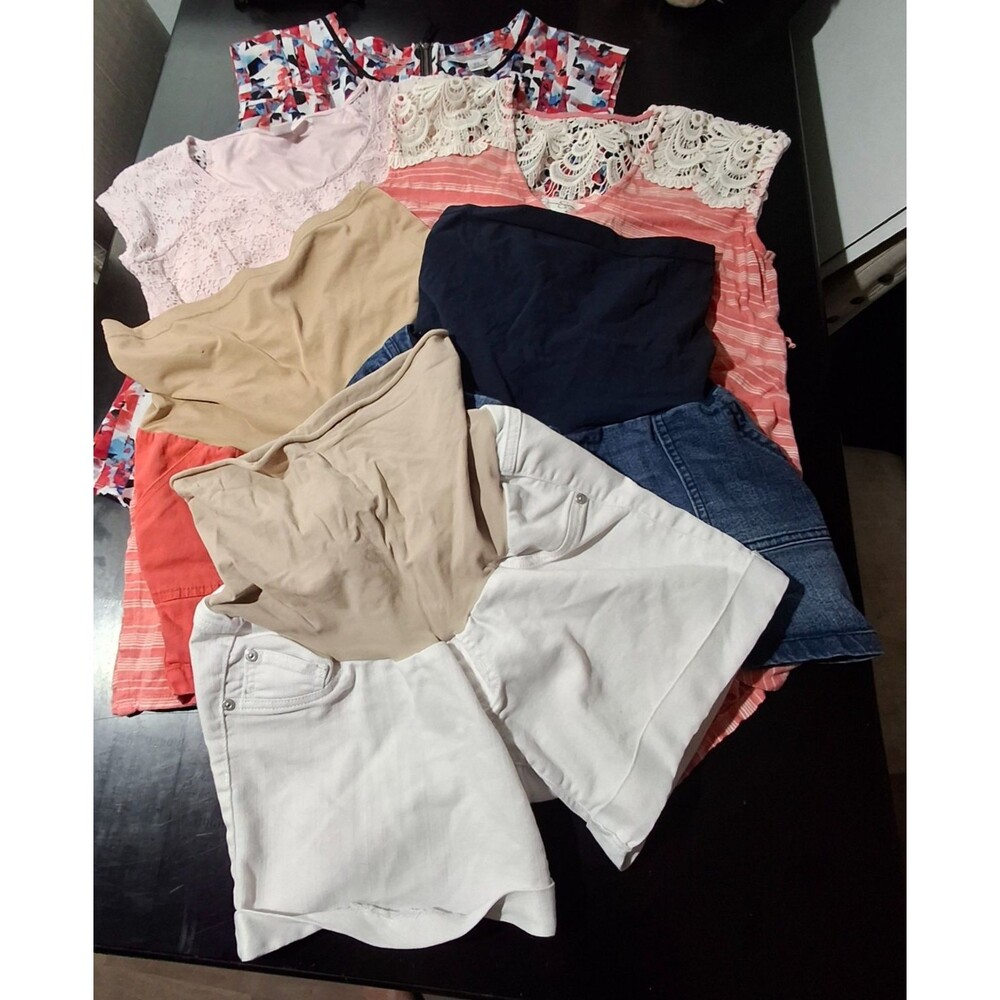 6 Pc Maternity Clothing Size S/M 3 Shorts 3 Shirts Mix and Match Summer Spring